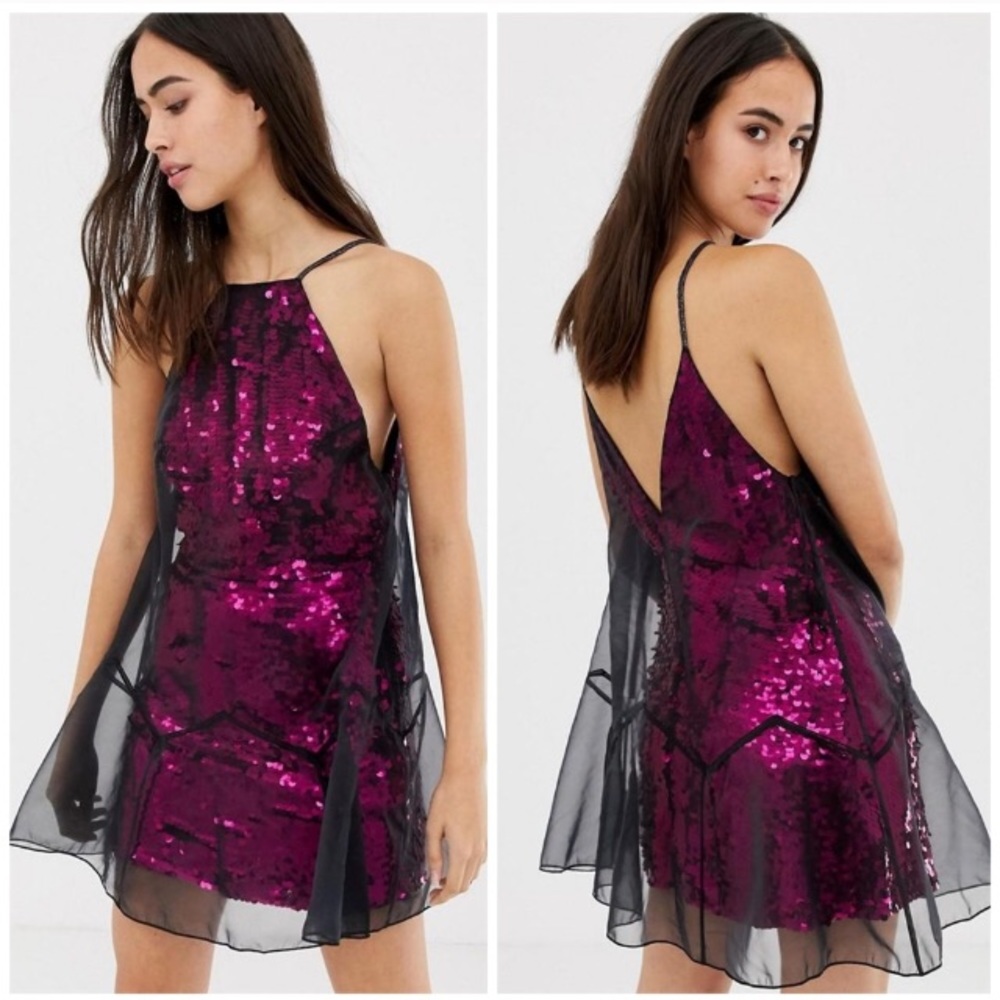 Free People Garment Pink Sequins w/ Sheer Overlap